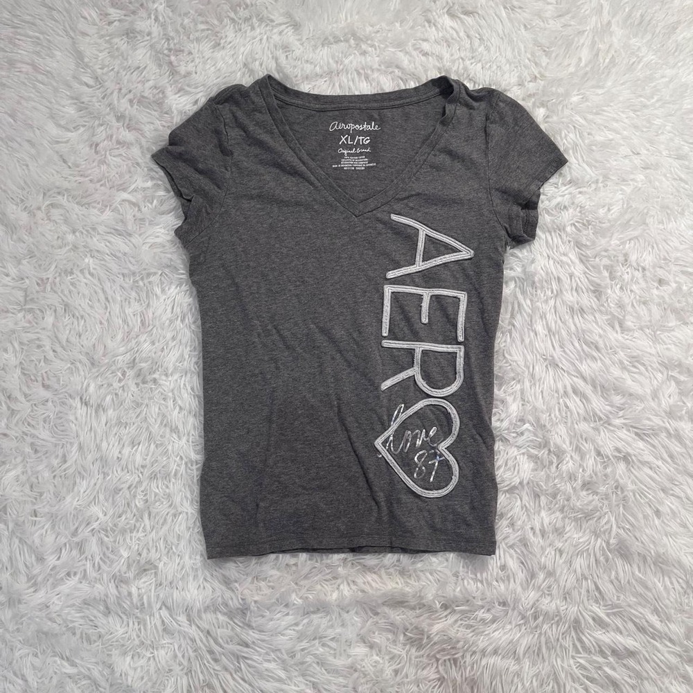 y2k vintage aeropostale gray embroidered graphic top xl